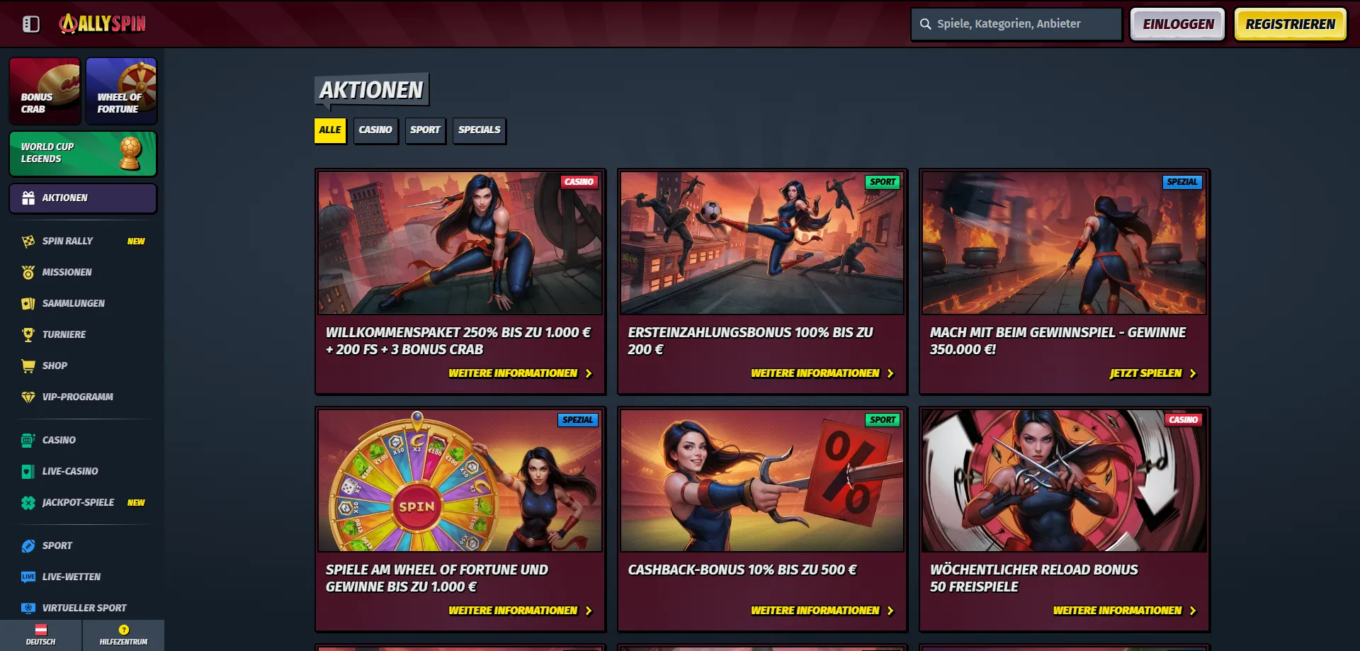 AllySpin Casino Willkommensbonus bis &euro;1.700 f&uuml;r &ouml;sterreichische Spieler
